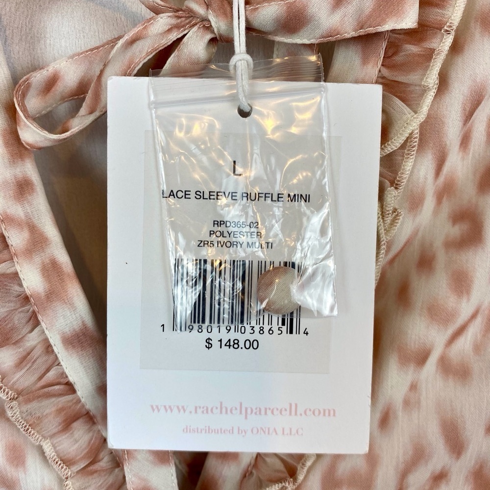 NWT Rachel Parcell Lace Sleeve Ruffle Mini Dress in Pink Leopard Size Large. - Picture 6 of 11
